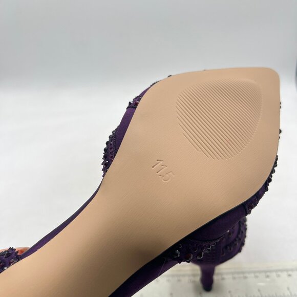 XYD Purple Pointed Toe D'Orsay Kitten Heel Rhinestone Studs Slip-On Satin Shoes - Picture 6 of 8